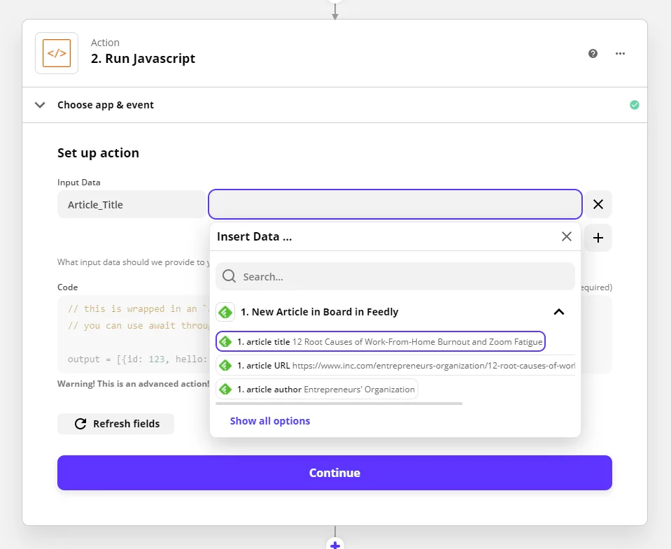 Screenshot from the StaffCircle platform: Feedly Integration with StaffCircle through Zapier