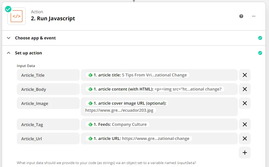 Screenshot from the StaffCircle platform: Feedly Integration with StaffCircle through Zapier