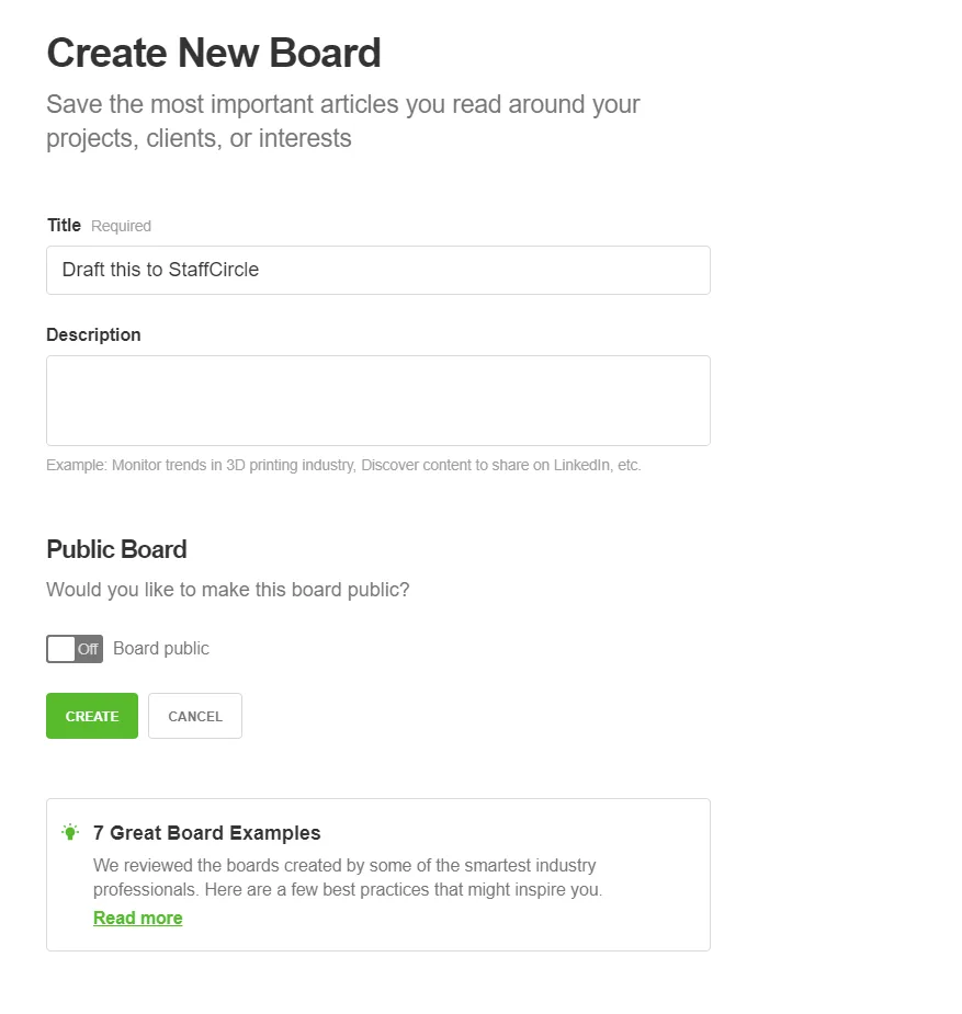 Screenshot from the StaffCircle platform: Feedly Integration with StaffCircle through Zapier