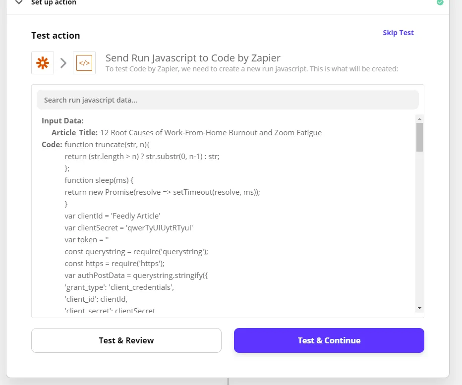 Screenshot from the StaffCircle platform: Feedly Integration with StaffCircle through Zapier
