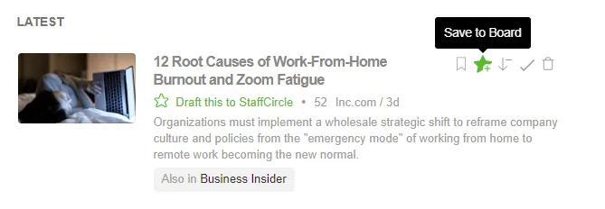 Screenshot from the StaffCircle platform: Feedly Integration with StaffCircle through Zapier