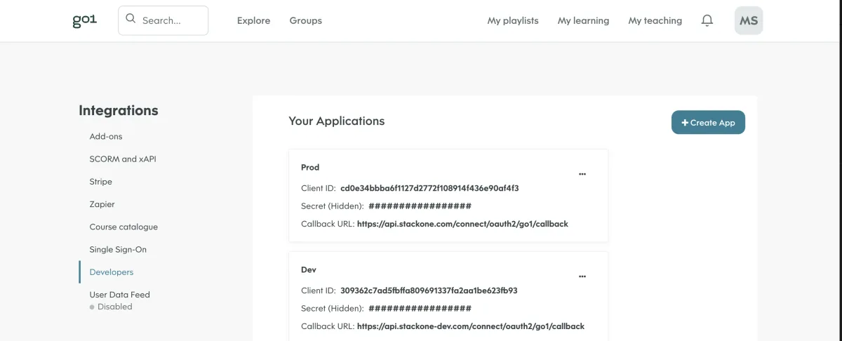 Screenshot from the StaffCircle platform: GO1 LMS Connector