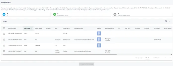 Screenshot from the StaffCircle platform: Google SSO v.1.29.0