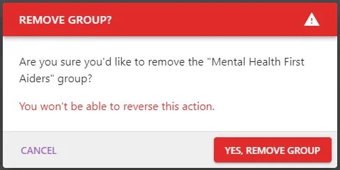 Screenshot from the StaffCircle platform: Groups: Delete