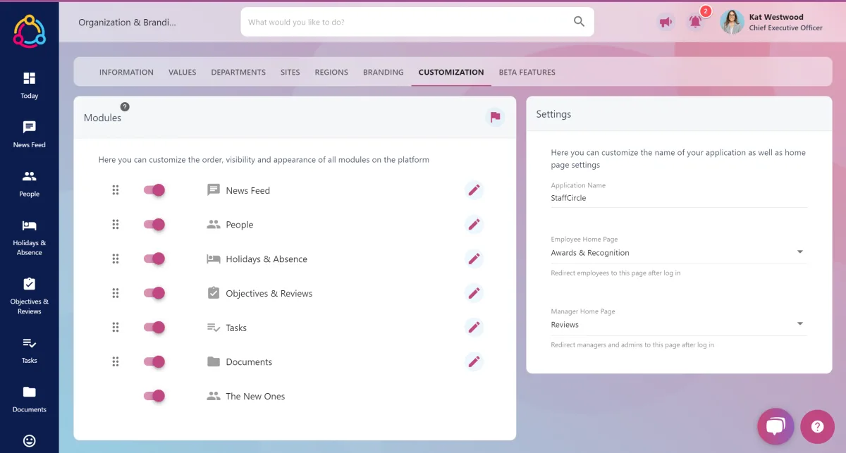 Screenshot from the StaffCircle platform: Home Page v.1.40.0