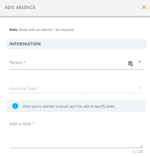 Screenshot from the StaffCircle platform: How can I add an absence on behalf of an employee?