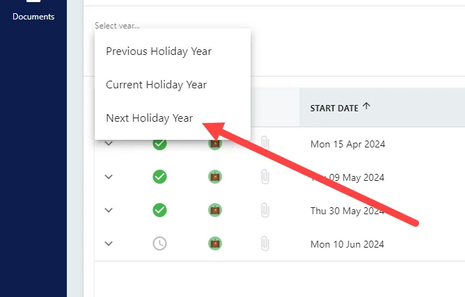 Screenshot from the StaffCircle platform: How can I book a holiday for next year?