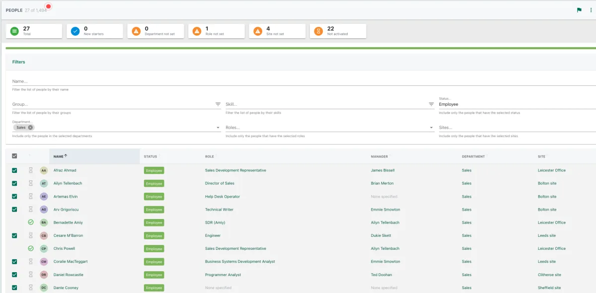 Screenshot from the StaffCircle platform: How can I download a list of employees?