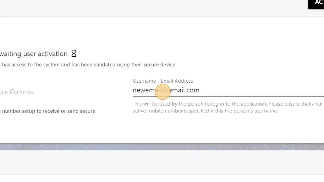 Screenshot from the StaffCircle platform: How can I update a user's email address?