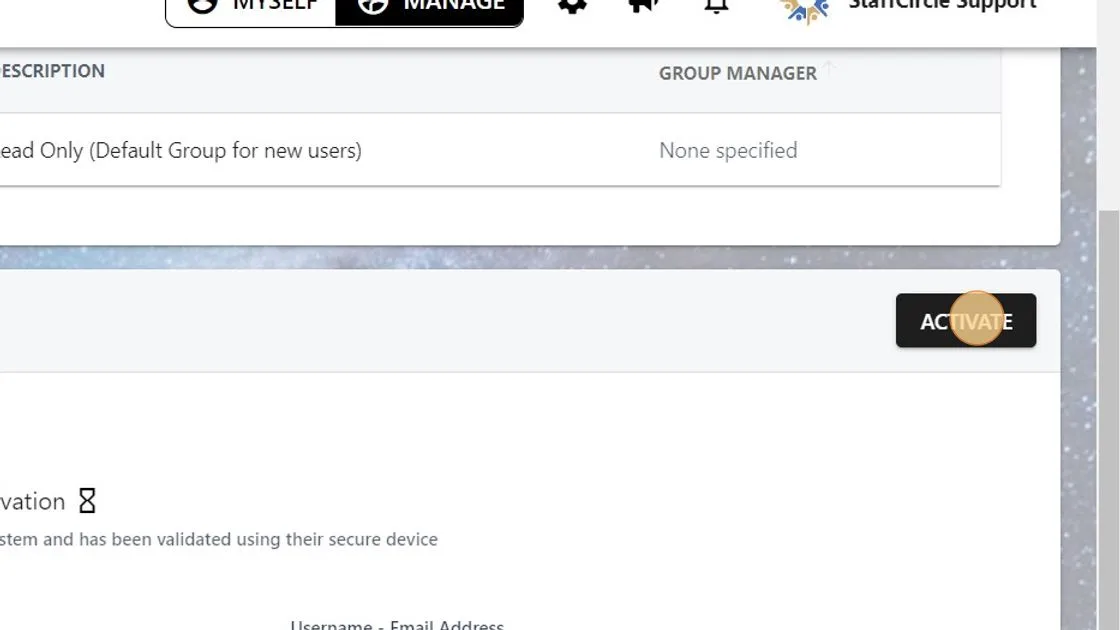 Screenshot from the StaffCircle platform: How can I update a user's email address?