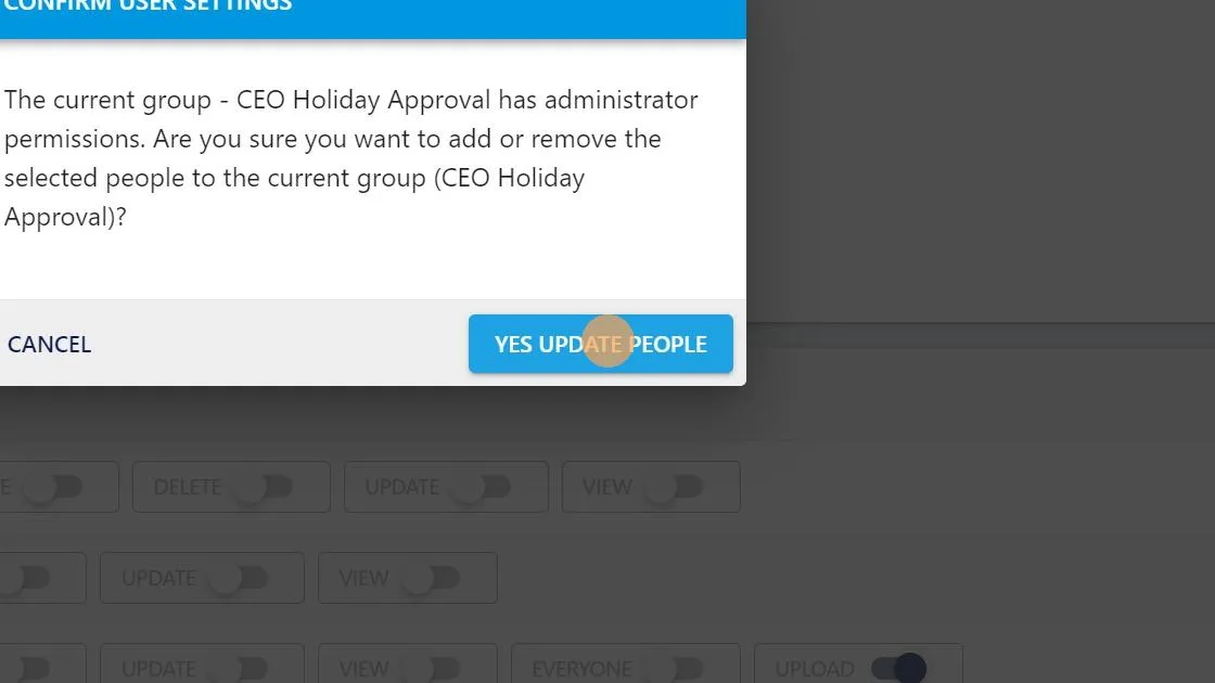 Screenshot from the StaffCircle platform: How do I automatically approve my holiday if I'm the CEO and don't report to anyone or don't have a manager?