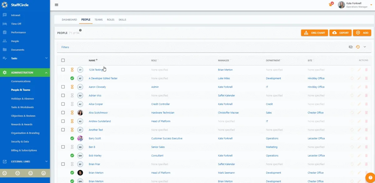 Screenshot from the StaffCircle platform: How do I change the Absence policies that a user is allocated to?