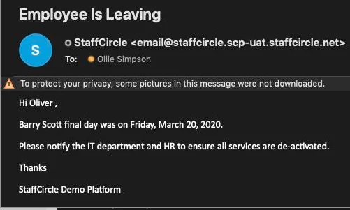 Screenshot from the StaffCircle platform: How do I de-activate or terminate a user or staff account?
