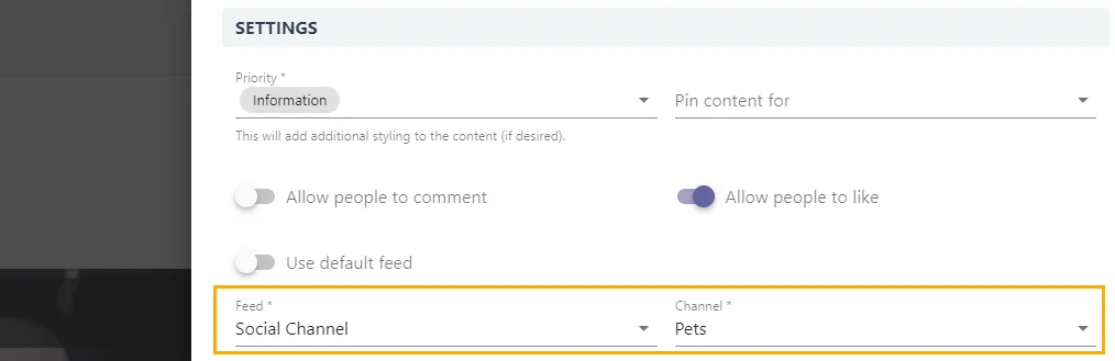 Screenshot from the StaffCircle platform: How do I move content to a different feed/channel?