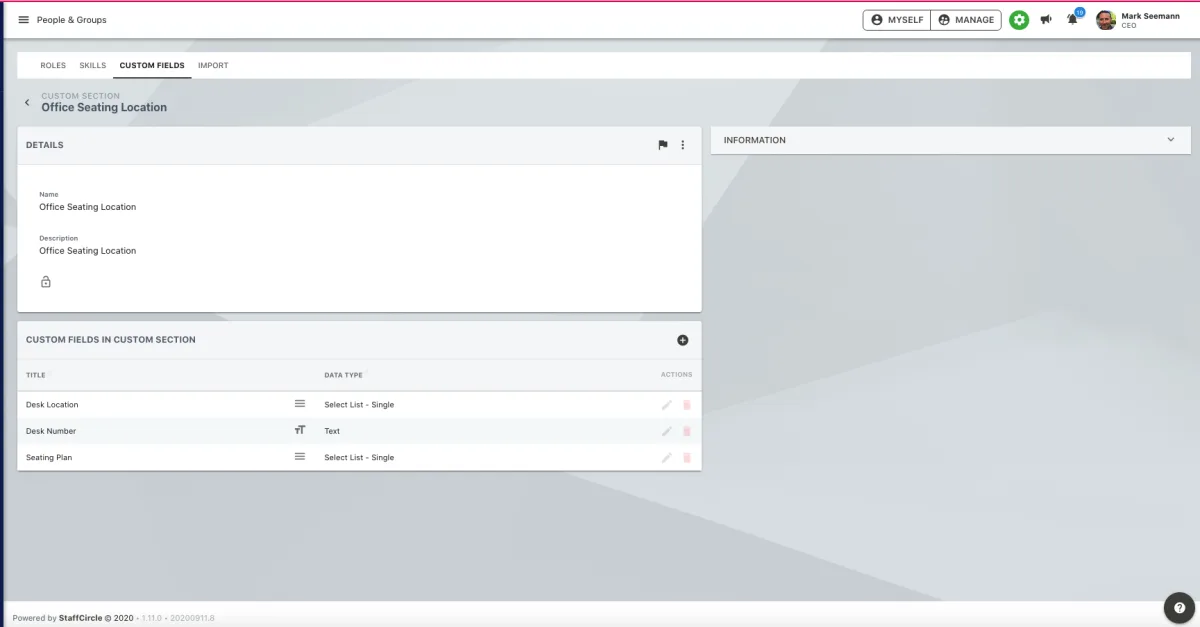 Screenshot from the StaffCircle platform: HR:V2 v.1.11.0