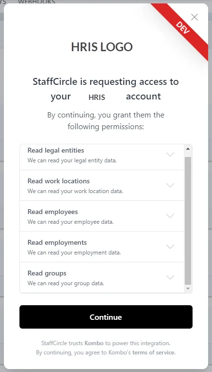 Screenshot from the StaffCircle platform: HRIS Connectors Set-Up