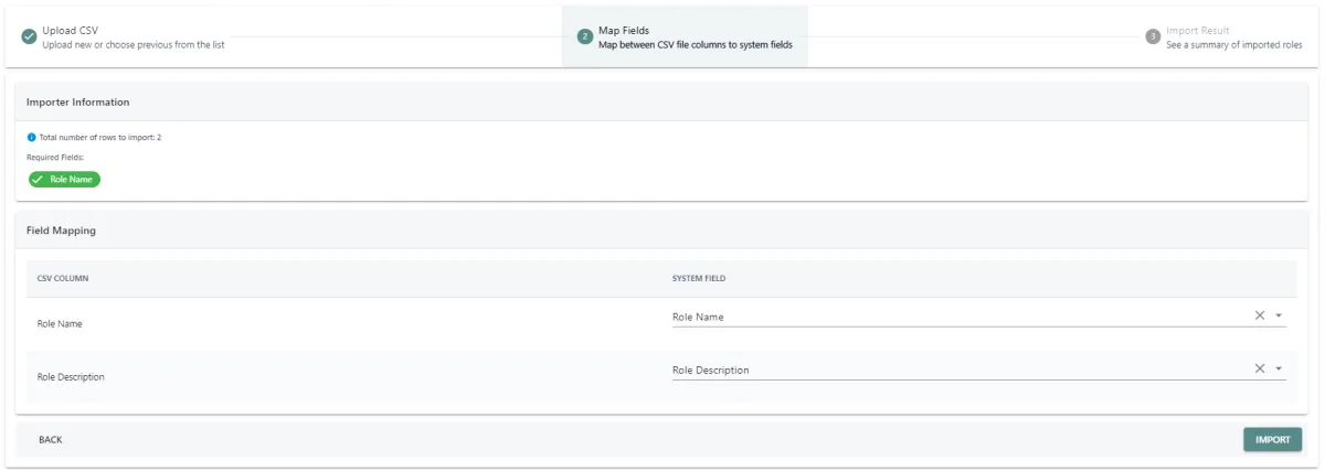 Screenshot from the StaffCircle platform: Importer: Roles