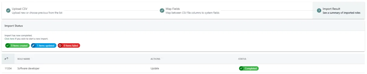 Screenshot from the StaffCircle platform: Importer: Roles