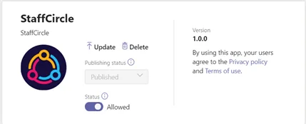 Screenshot from the StaffCircle platform: Installing the Microsoft Teams Integration - for the IT Administrator - using Teams Admin