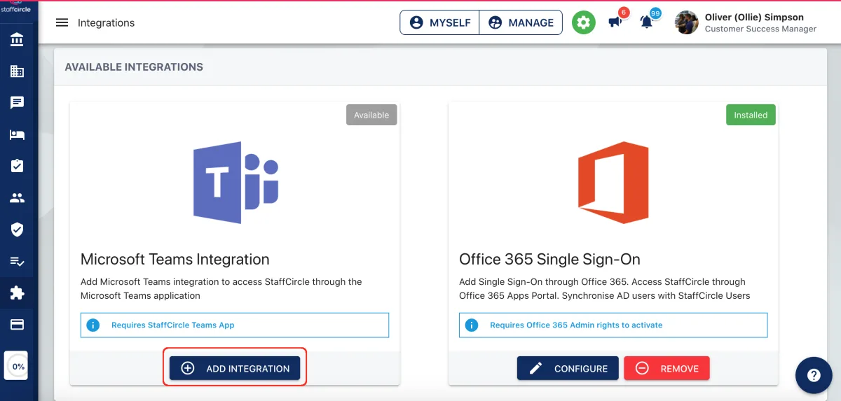 Screenshot from the StaffCircle platform: Installing the Microsoft Teams Integration - for the IT Administrator - using Teams Admin
