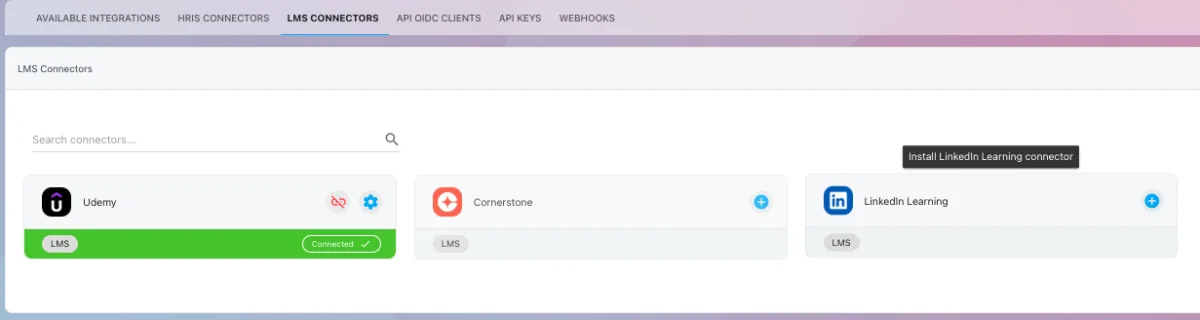 Screenshot from the StaffCircle platform: Linkedin Learning Connector