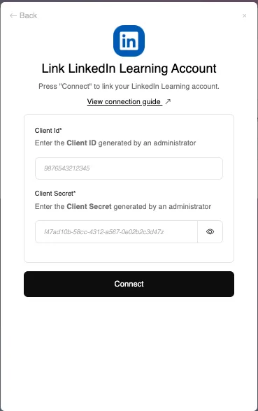 Screenshot from the StaffCircle platform: Linkedin Learning Connector