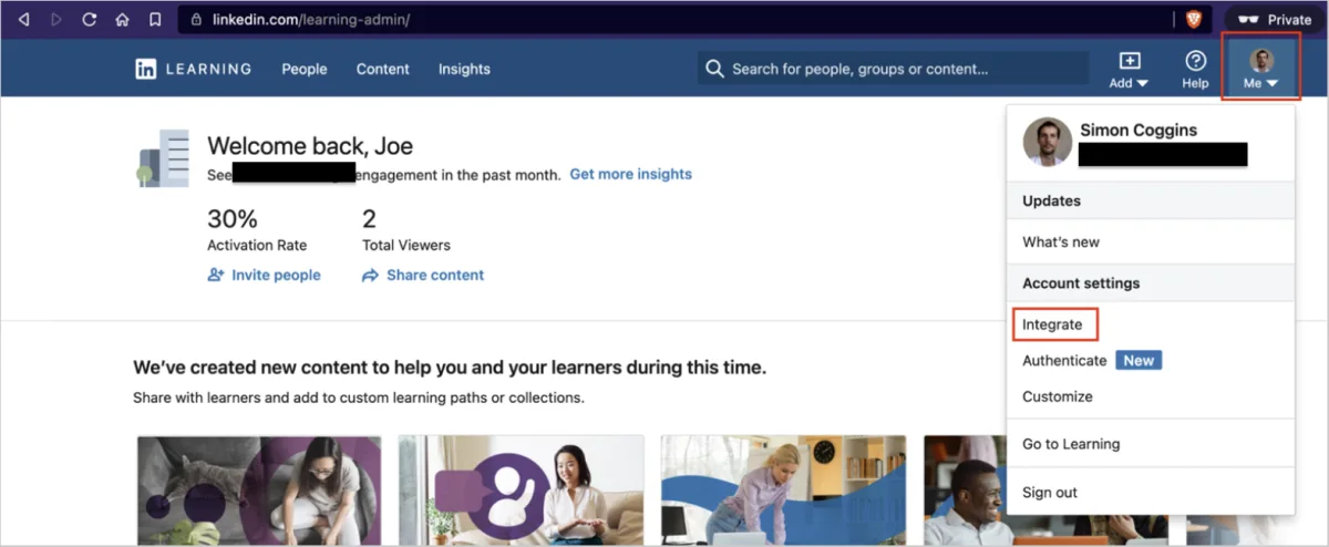 Screenshot from the StaffCircle platform: Linkedin Learning Connector