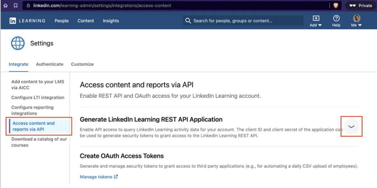 Screenshot from the StaffCircle platform: Linkedin Learning Connector