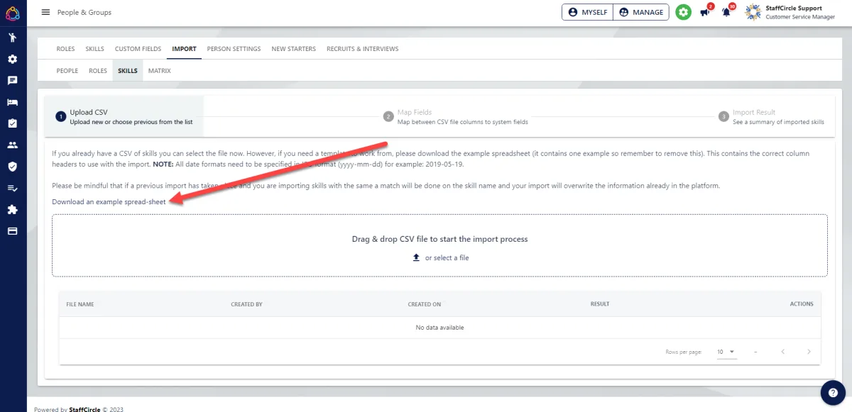 Screenshot from the StaffCircle platform: Matrix Importer
