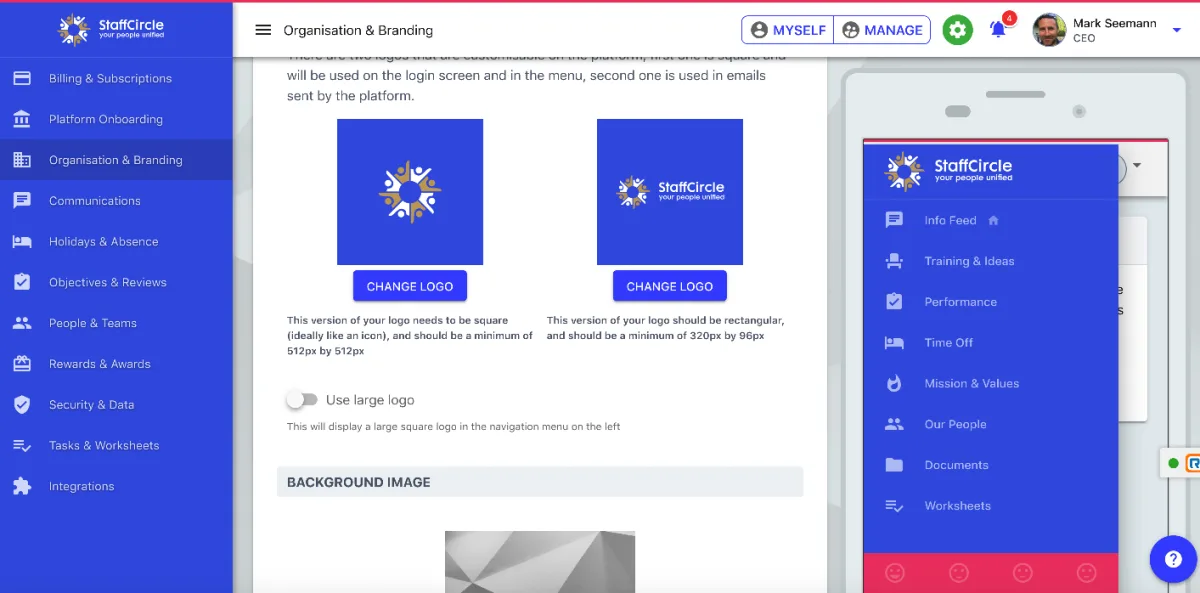 Screenshot from the StaffCircle platform: Microsoft 365 Integration v.1.5.0