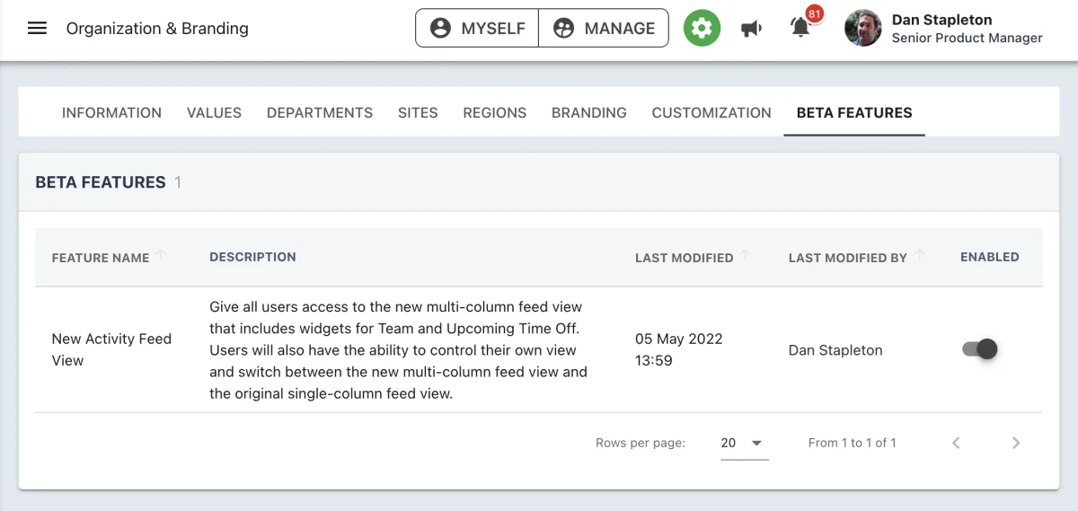 Screenshot from the StaffCircle platform: New Article Feed v.1.25.0