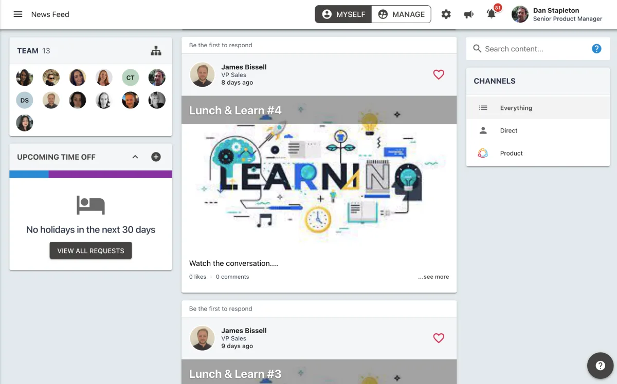 Screenshot from the StaffCircle platform: New Article Feed v.1.25.0