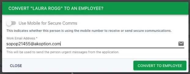 Screenshot from the StaffCircle platform: New Starter: Convert