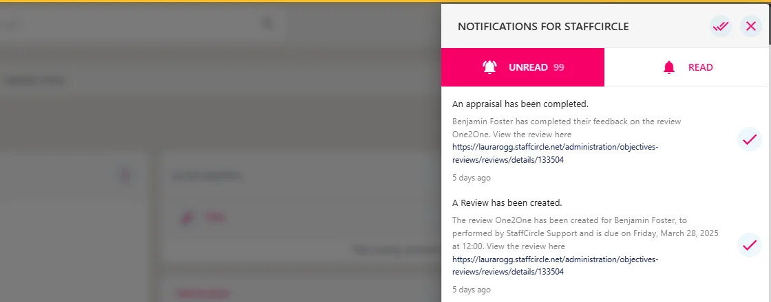 Screenshot from the StaffCircle platform: Notifications: Overview