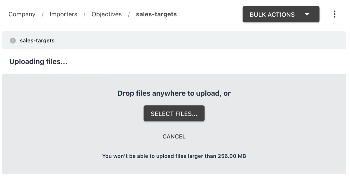 Screenshot from the StaffCircle platform: Objective Updates Importer: Objectives Leaderboard