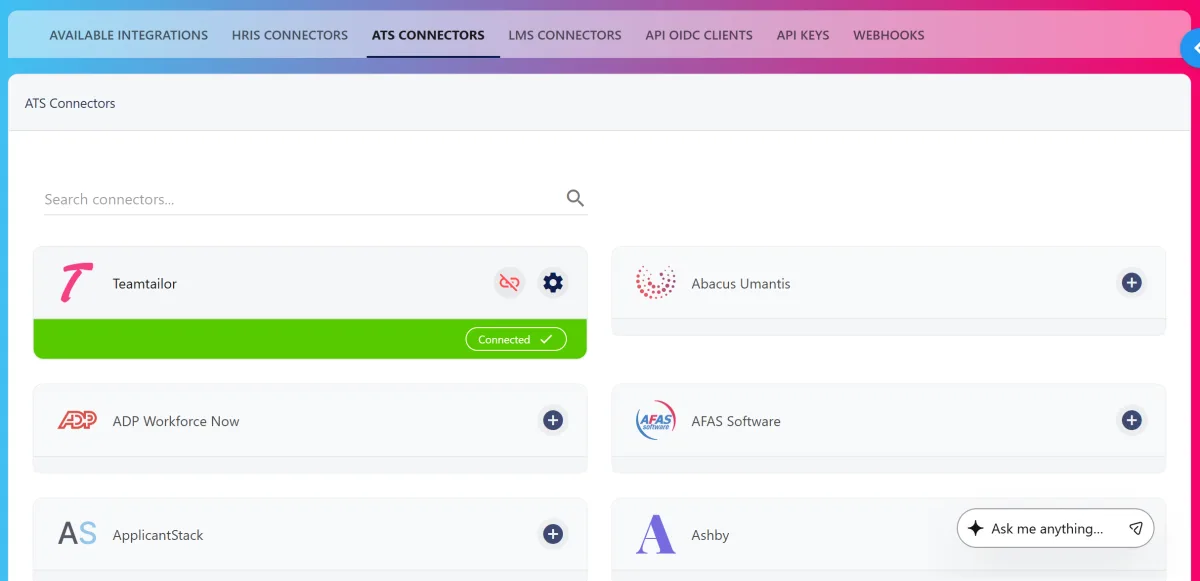 Screenshot from the StaffCircle platform: Onboarding & ATS Connectors (1.49.0)