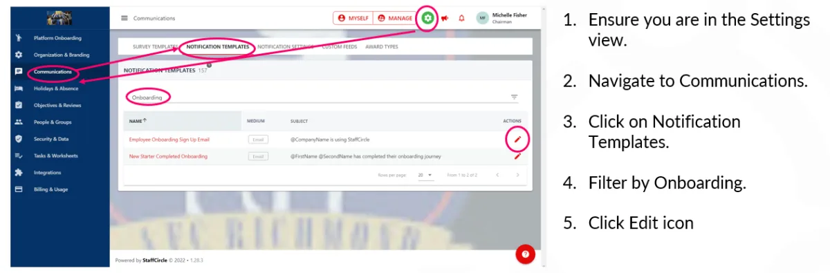 Screenshot from the StaffCircle platform: Onboarding v.1.28.0