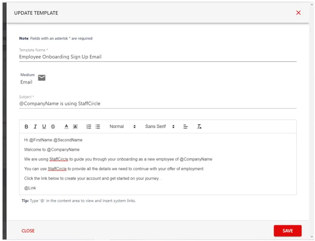 Screenshot from the StaffCircle platform: Onboarding v.1.28.0