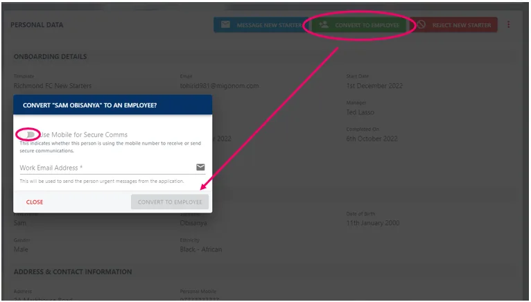 Screenshot from the StaffCircle platform: Onboarding v.1.28.0
