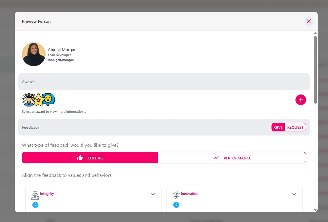 Screenshot from the StaffCircle platform: Overview: Awards