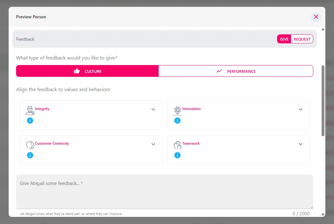 Screenshot from the StaffCircle platform: Overview: Feedback
