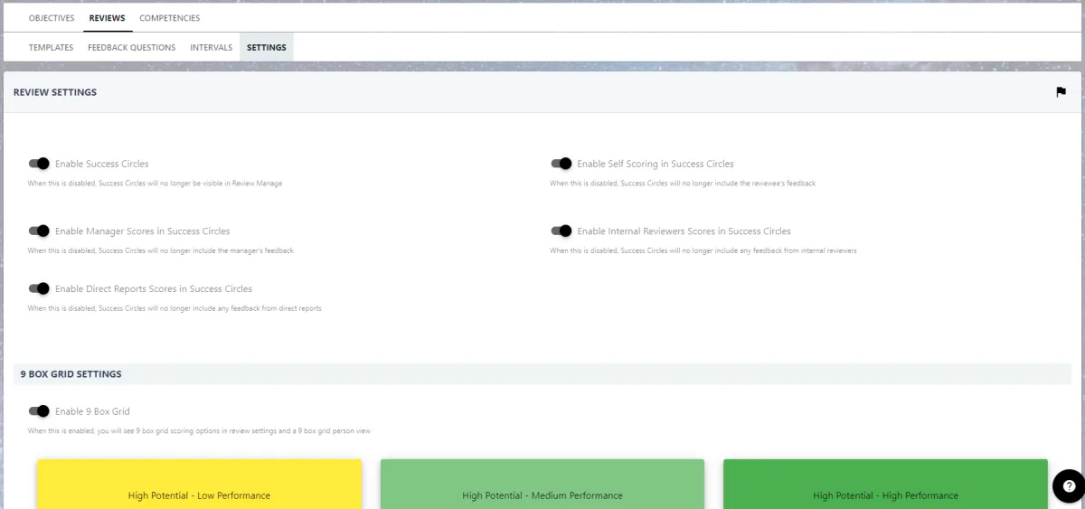 Screenshot from the StaffCircle platform: Overview: Review Settings