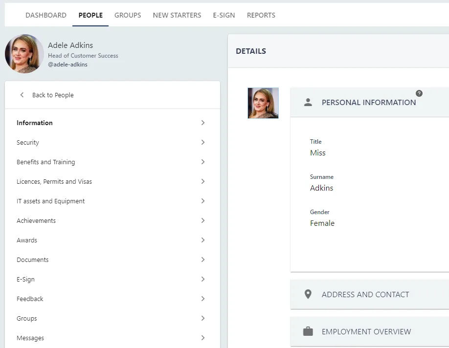 Screenshot from the StaffCircle platform: People: Overview