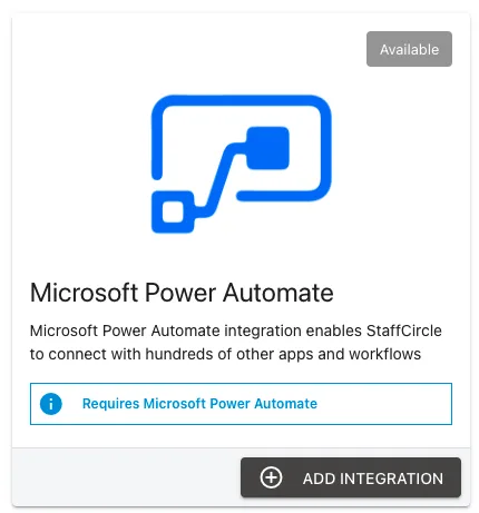 Screenshot from the StaffCircle platform: Power Automate Integration