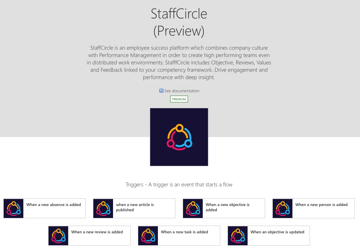 Screenshot from the StaffCircle platform: Power Automate Integration
