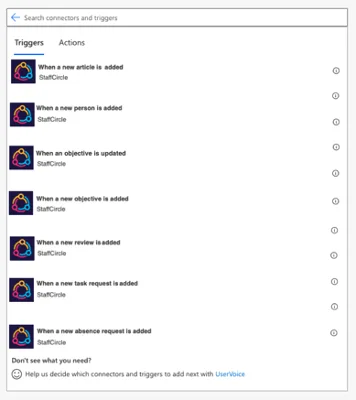 Screenshot from the StaffCircle platform: Power Automate Integration