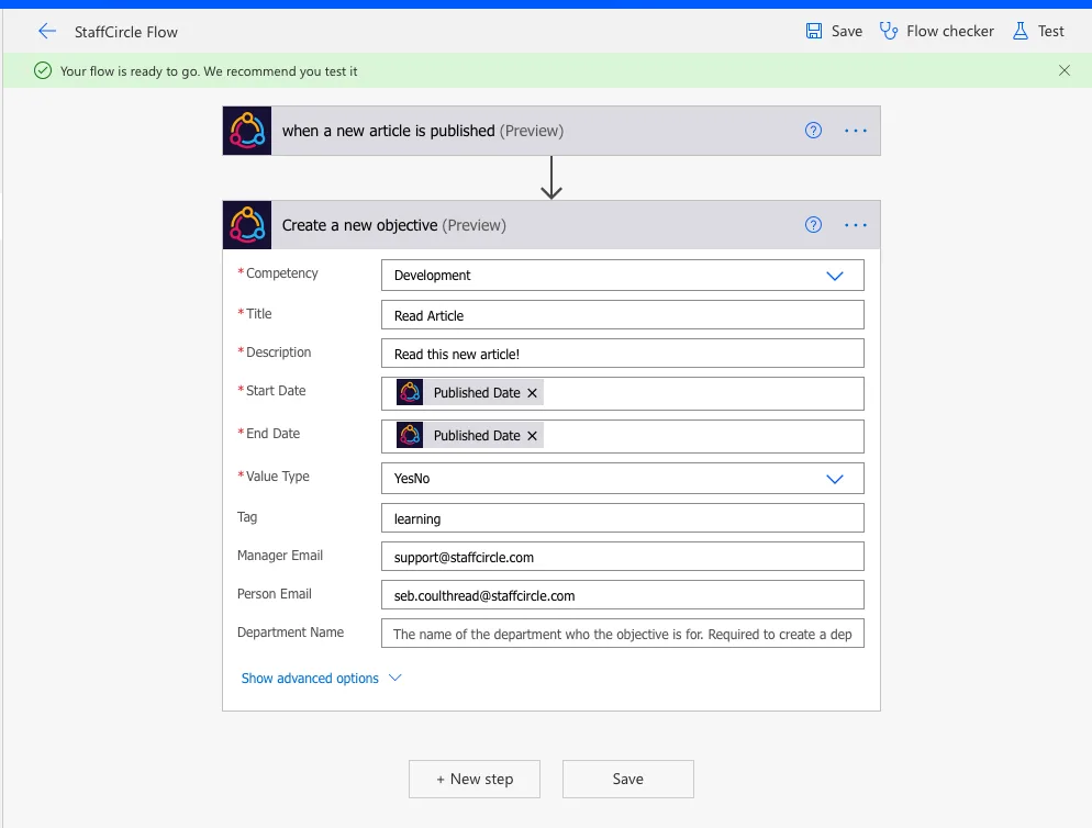 Screenshot from the StaffCircle platform: Power Automate Integration