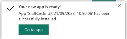Screenshot from the StaffCircle platform: Power BI App Setup