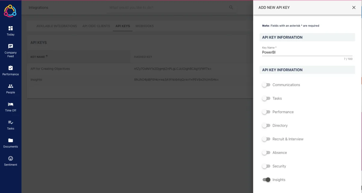 Screenshot from the StaffCircle platform: Power BI App Setup
