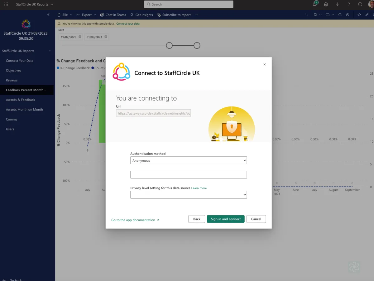 Screenshot from the StaffCircle platform: Power BI App Setup